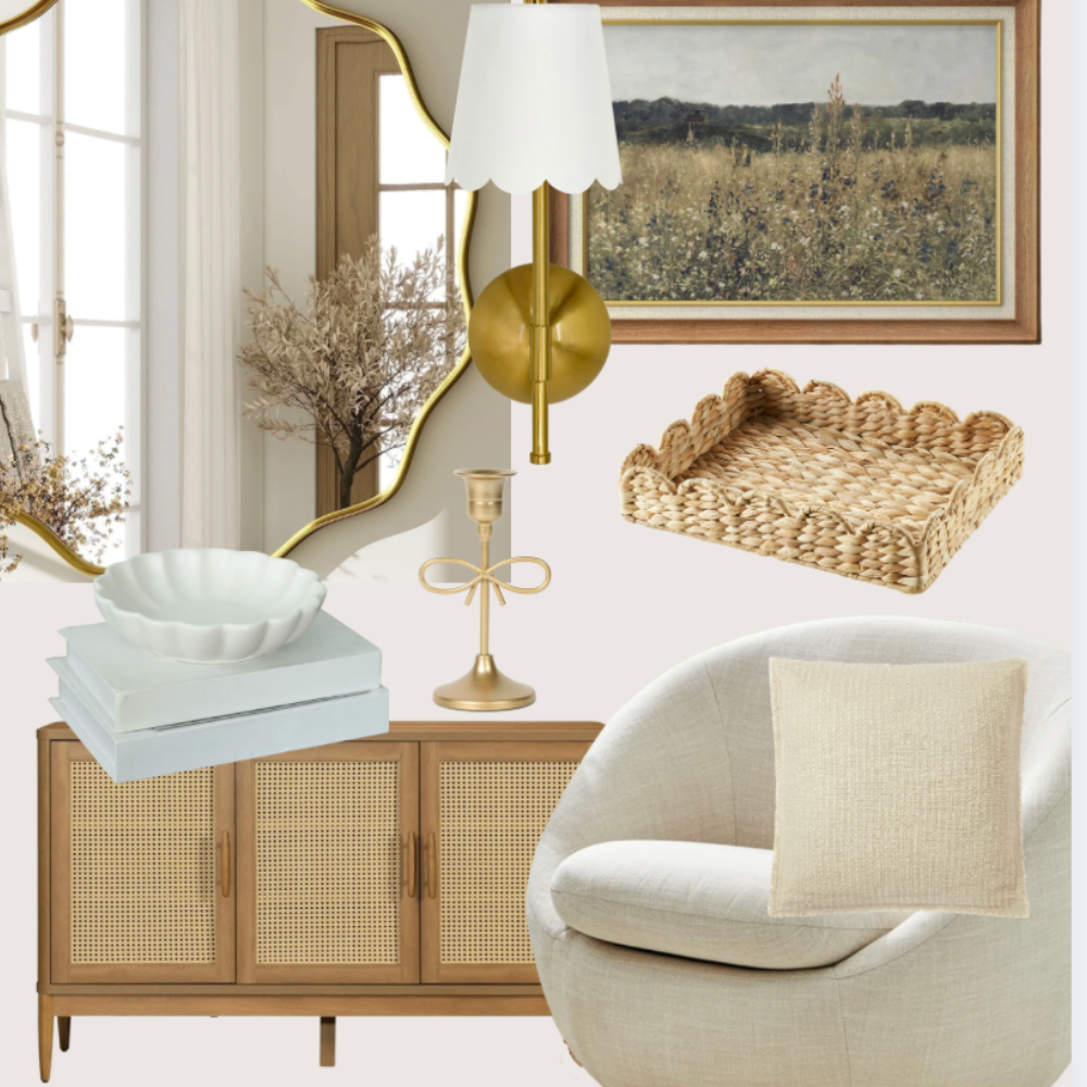 designer-looking Walmart home decor styled in a neutral, high-end living room setting